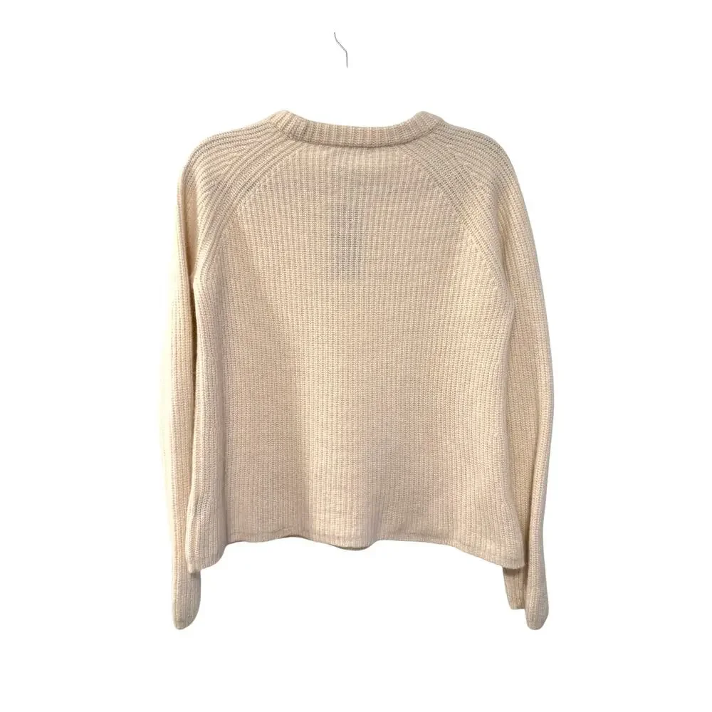 Jenni Kayne L Iconic 100% CASHMERE Fisherman Sweater $425 Ivory Cream White NWT!